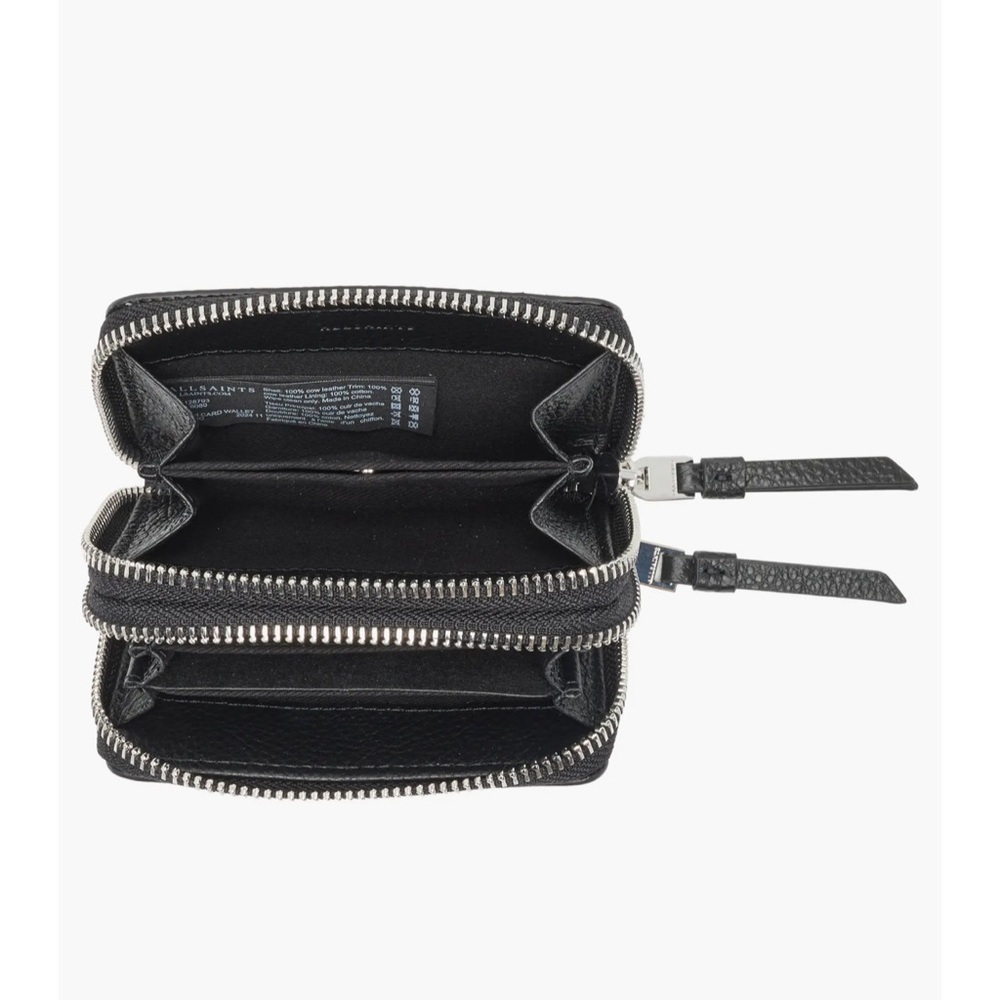 AllSaints Black Pebbled Leather Zip Wallet with Tassel Pull - Picture 2 of 10